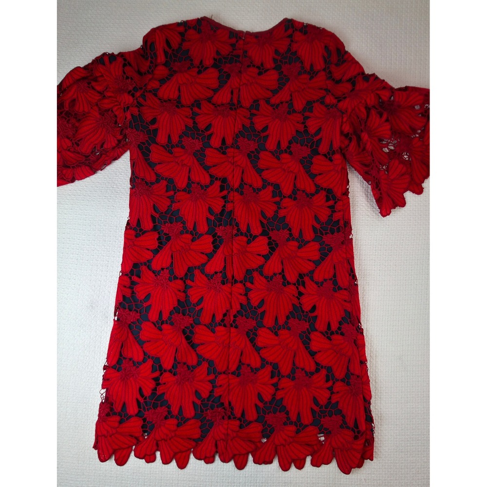 Tory Burch Dress Women 6 Red Guipure Lace Bell Sleeve Mini Floral - Picture 3 of 12